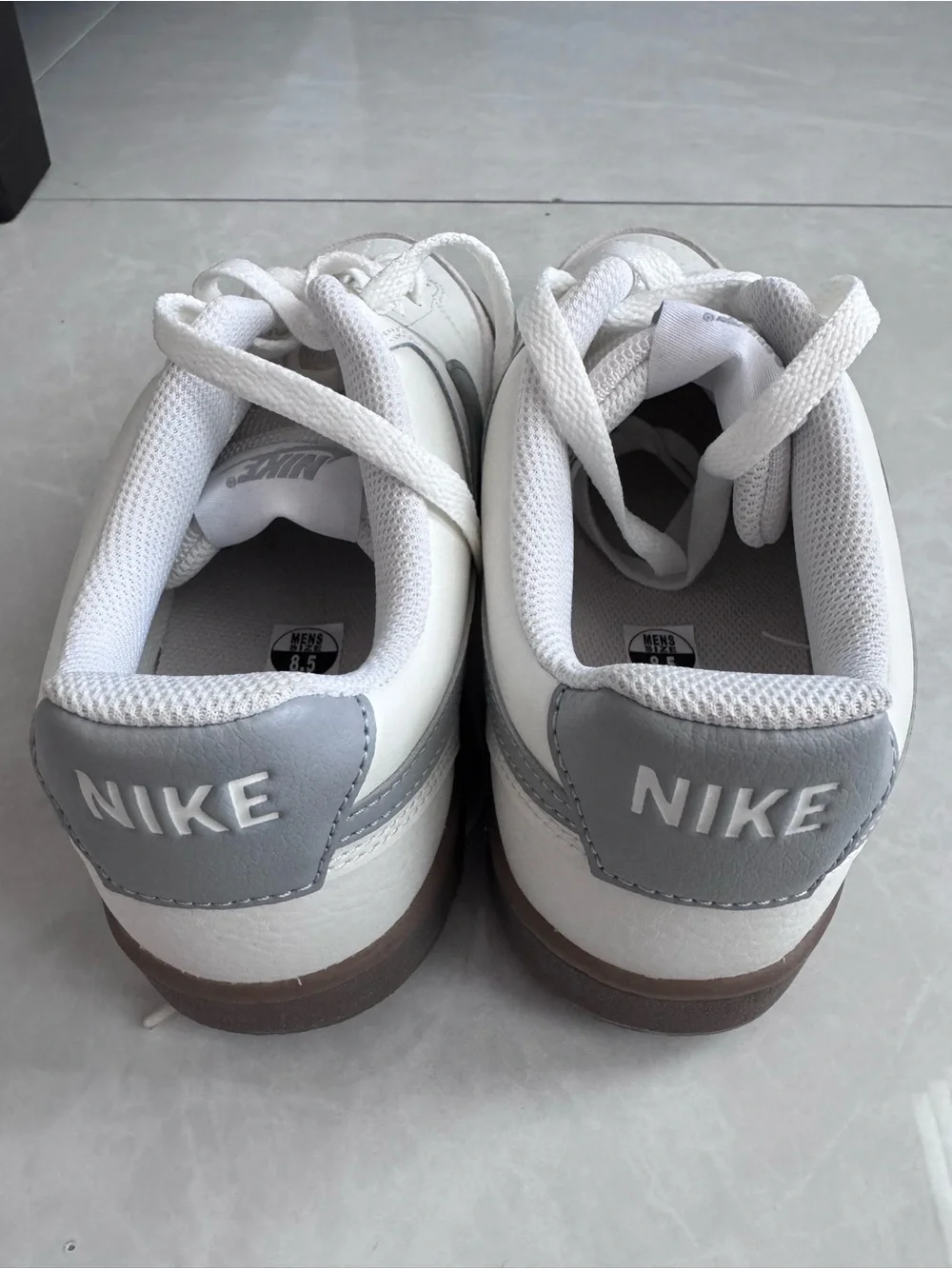 Nike Men’s White and Light Gray Low-Top Sneakers with Brown Sole